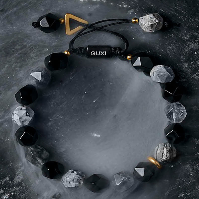 Braccialetto di perline di labradorite e ossidiana naturale Olivenorma "Cold Night" - image 4