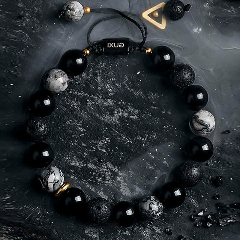 Braccialetto di perline di labradorite e ossidiana naturale Olivenorma "Cold Night" - image 8