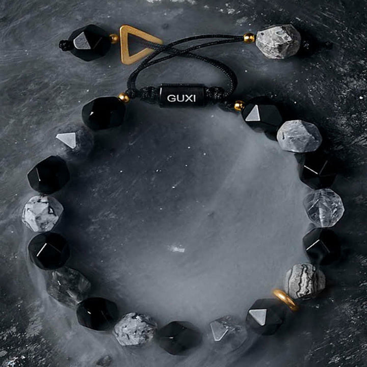 Braccialetto di perline di labradorite e ossidiana naturale Olivenorma "Cold Night" 