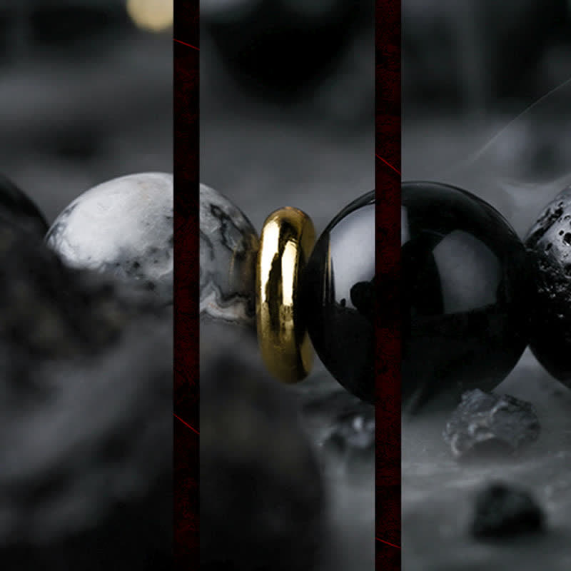 Braccialetto di perline di labradorite e ossidiana naturale Olivenorma "Cold Night" 