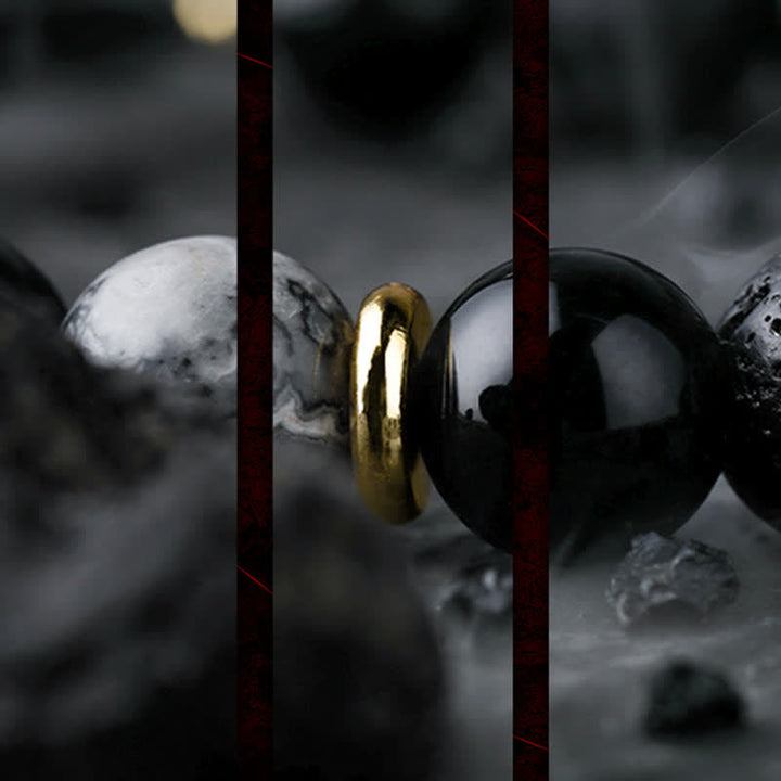 Braccialetto di perline di labradorite e ossidiana naturale Olivenorma "Cold Night" 