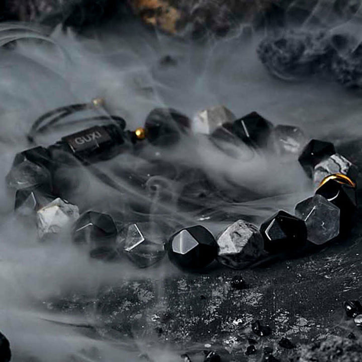 Braccialetto di perline di labradorite e ossidiana naturale Olivenorma "Cold Night" 