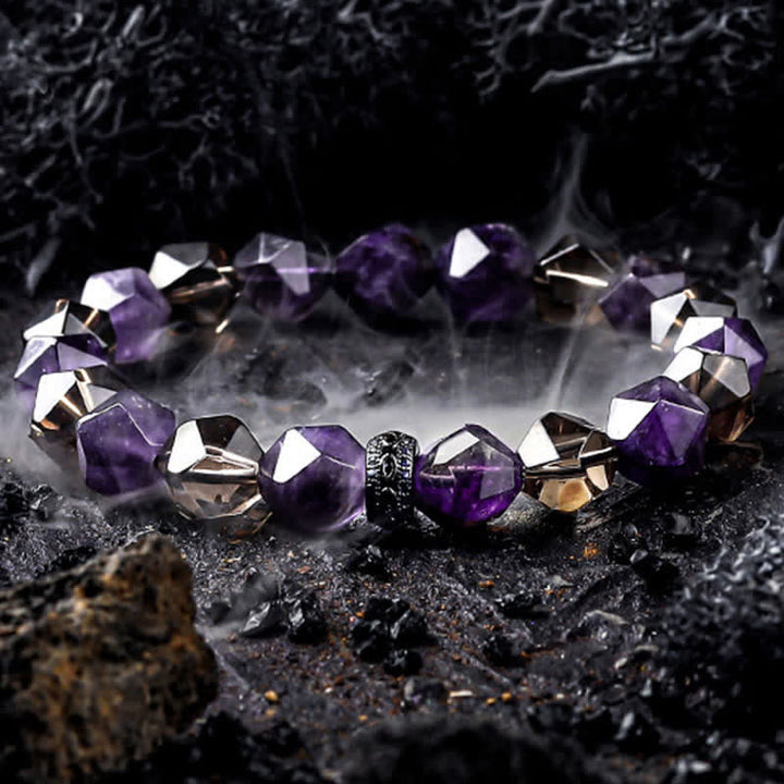 Bracciale Olivenorma "Mysteries" con perline di ametista naturale - Ametista e quarzo fumé - 18 centimetri - image 7