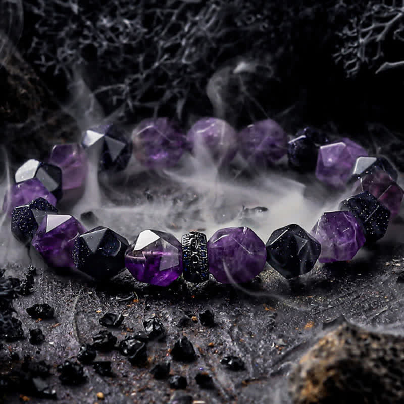 Bracciale Olivenorma "Mysteries" con perline di ametista naturale - Ametista e arenaria blu - 18 centimetri - image 0
