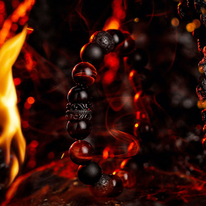 Bracciale Olivenorma "Lord Black Warrior" con perline di cristallo naturale - Ossidiana, occhio di tigre rosso e pietra lavica - 19 centimetri - image 10