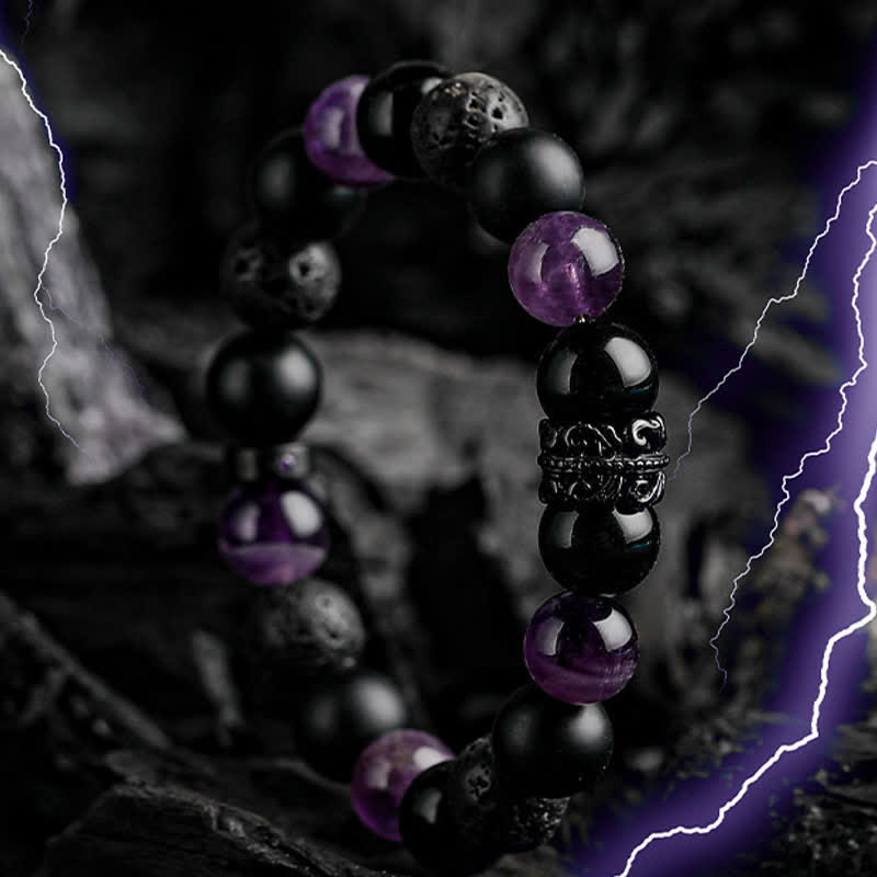 Bracciale Olivenorma "Lord Black Warrior" con perline di cristallo naturale 