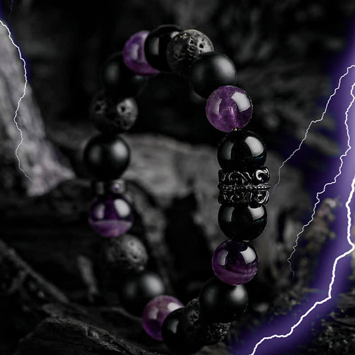 Bracciale Olivenorma "Lord Black Warrior" con perline di cristallo naturale 