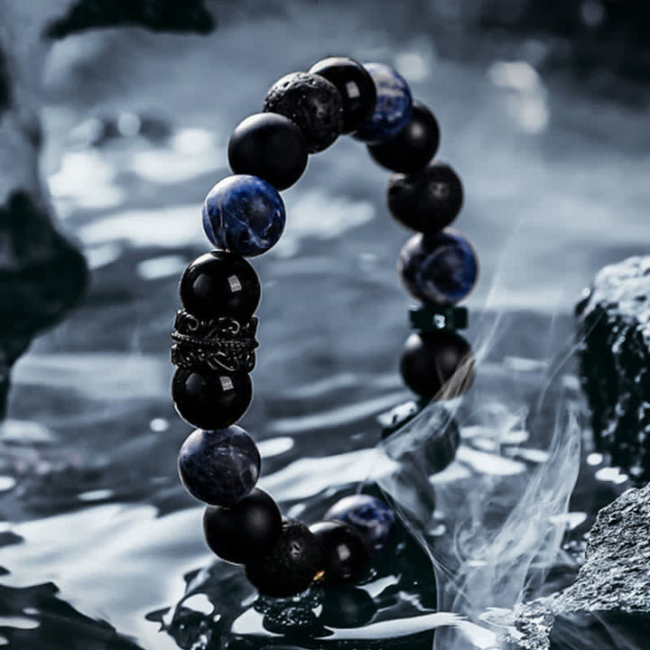 Bracciale Olivenorma "Lord Black Warrior" con perline di cristallo naturale - Ossidiana, sodalite e pietra lavica - 19 centimetri - image 6