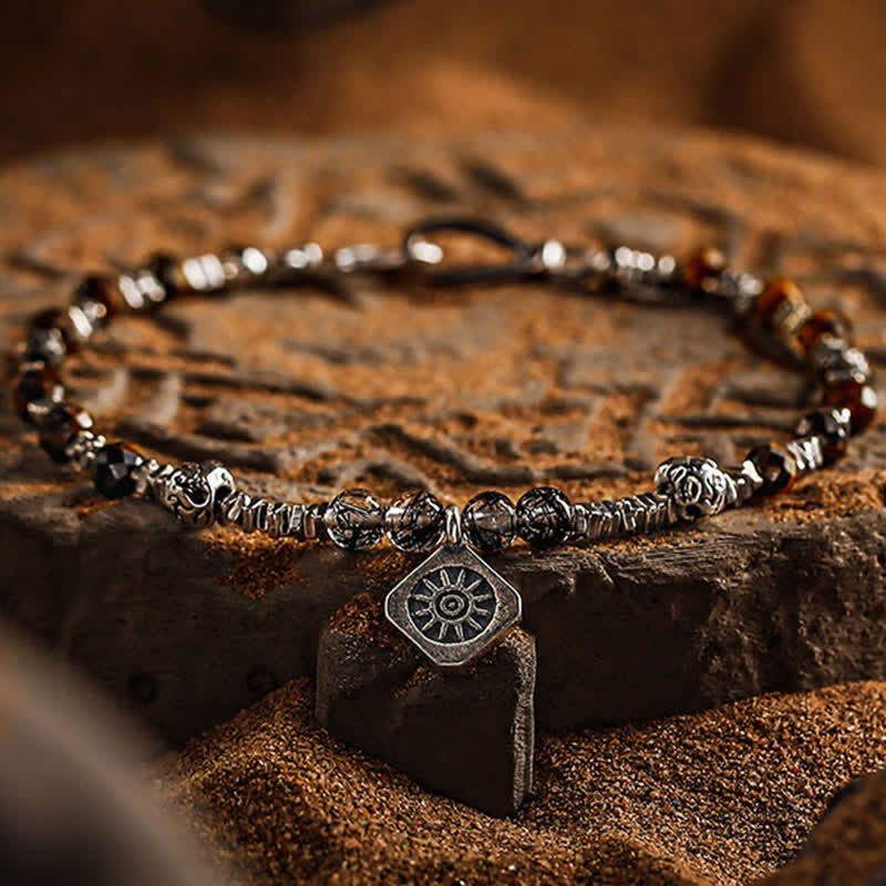 Bracciale Olivenorma in quarzo nero rutilato con perline di occhio di tigre - 17 centimetri - image 0