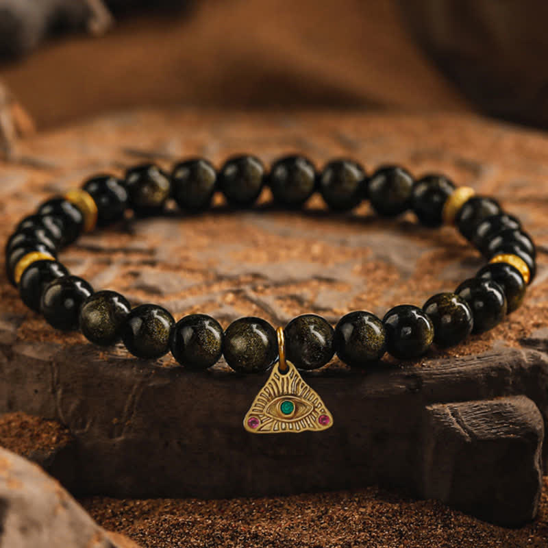 Bracciale Olivenorma "Evil Eye" in ossidiana dorata naturale - 18 centimetri - image 0