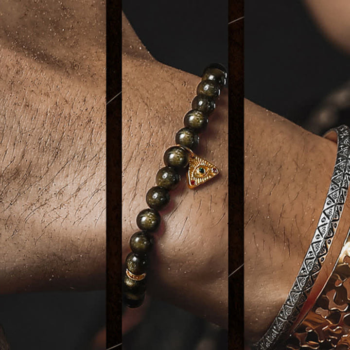 Bracciale Olivenorma "Evil Eye" in ossidiana dorata naturale 