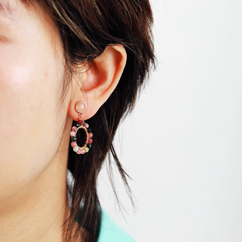 Orecchini pendenti in quarzo rosa con tormalina naturale Olivenorma