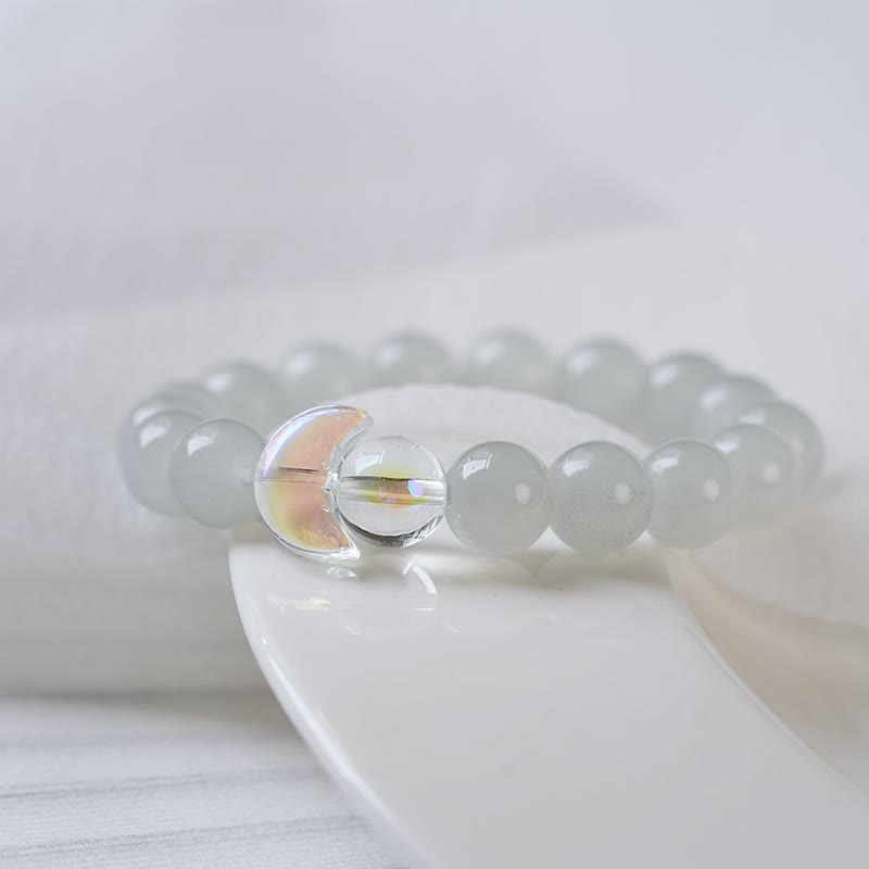 Braccialetto di perline di sole e luna in quarzo rosa con cristalli trasparenti Olivenorma