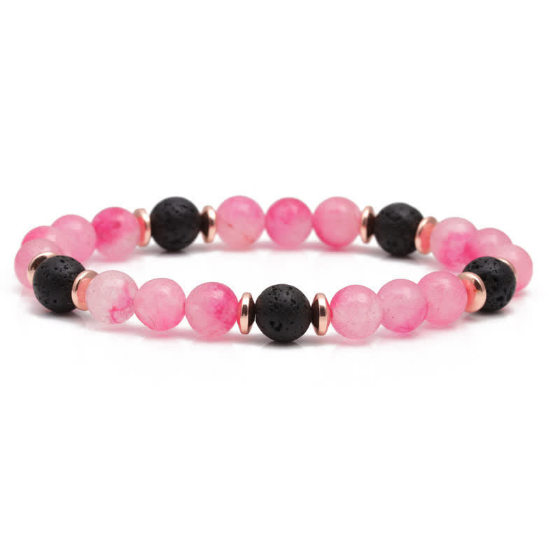 Bracciale perline in quarzo rosa e pietra lavica Olivenorma 