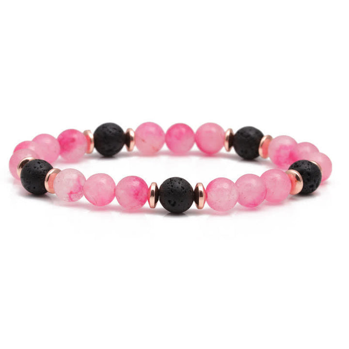 Bracciale perline in quarzo rosa e pietra lavica Olivenorma 