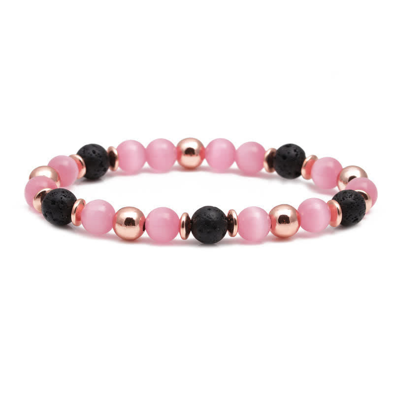 Bracciale perline in quarzo rosa e pietra lavica Olivenorma 