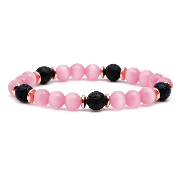 Bracciale perline in quarzo rosa e pietra lavica Olivenorma 