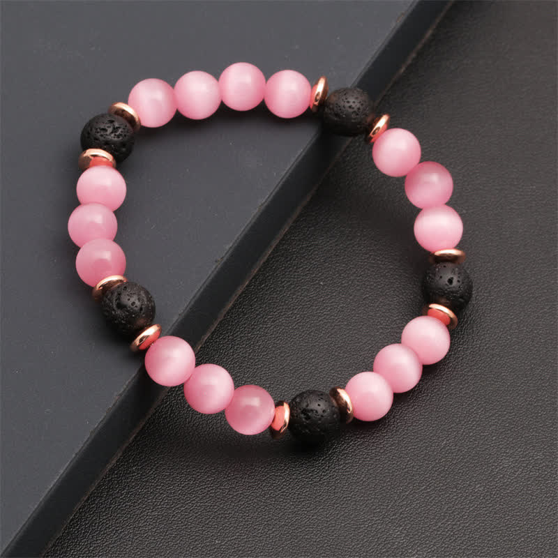 Bracciale perline in quarzo rosa e pietra lavica Olivenorma 