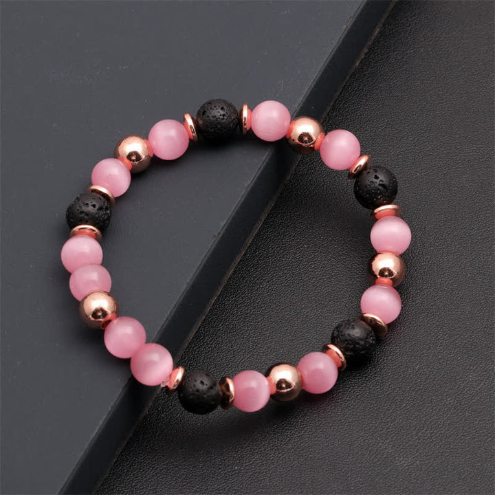 Bracciale perline in quarzo rosa e pietra lavica Olivenorma 