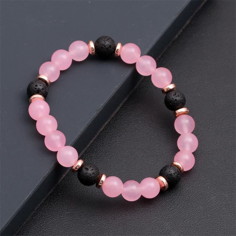Bracciale perline in quarzo rosa e pietra lavica Olivenorma 