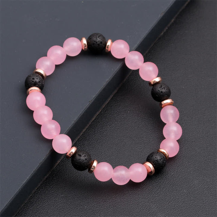Bracciale perline in quarzo rosa e pietra lavica Olivenorma 