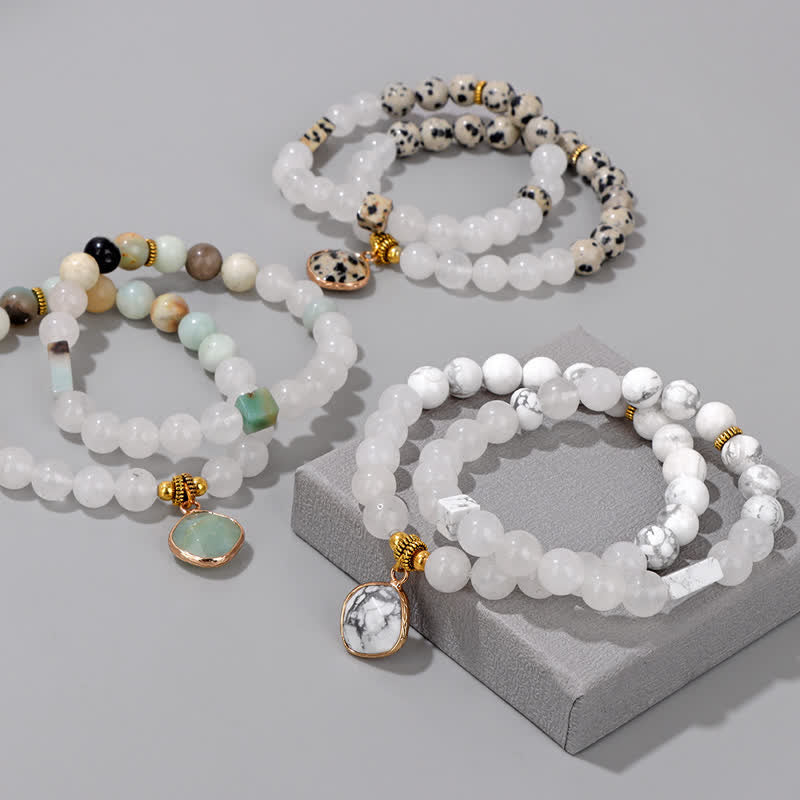 Olivenorma Bracciale con perline di cristallo trasparente in pietra naturale 