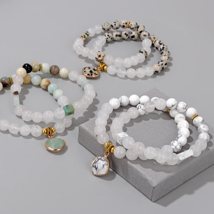 Olivenorma Bracciale con perline di cristallo trasparente in pietra naturale 