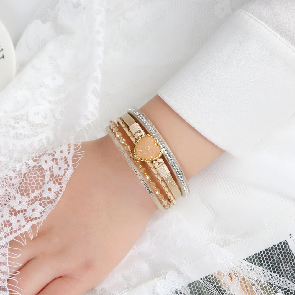 Bracciale in pelle intrecciata multistrato a forma di cuore Olivenorma