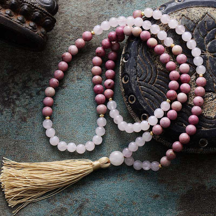 Olivenorma 108 Rhodonite Mala Beads Nappe Rosario Collana 