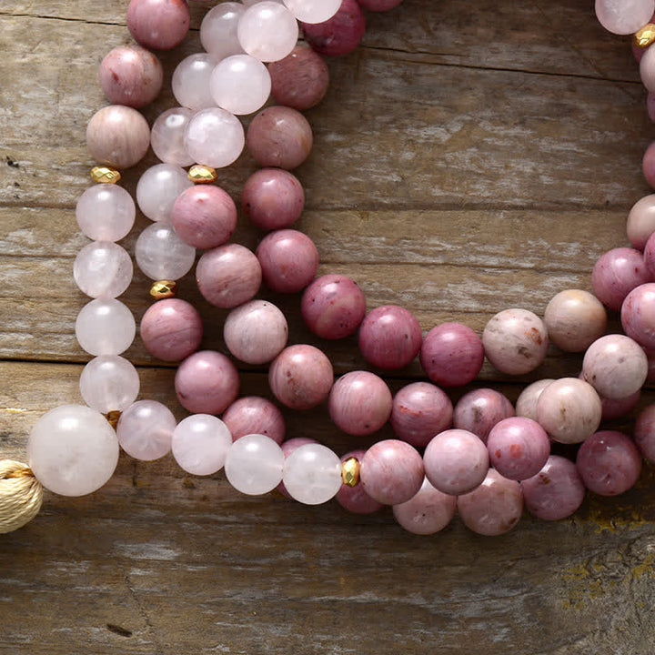 Olivenorma 108 Rhodonite Mala Beads Nappe Rosario Collana 
