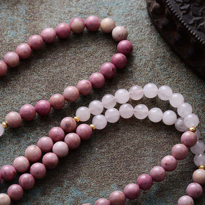 Olivenorma 108 Rhodonite Mala Beads Nappe Rosario Collana 