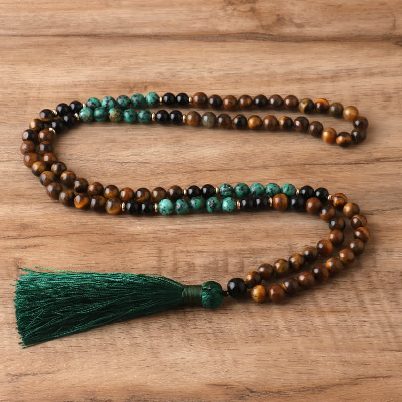Olivenorma 108 Tiger Eye Mala Beads Nappa Bracciale Collana 