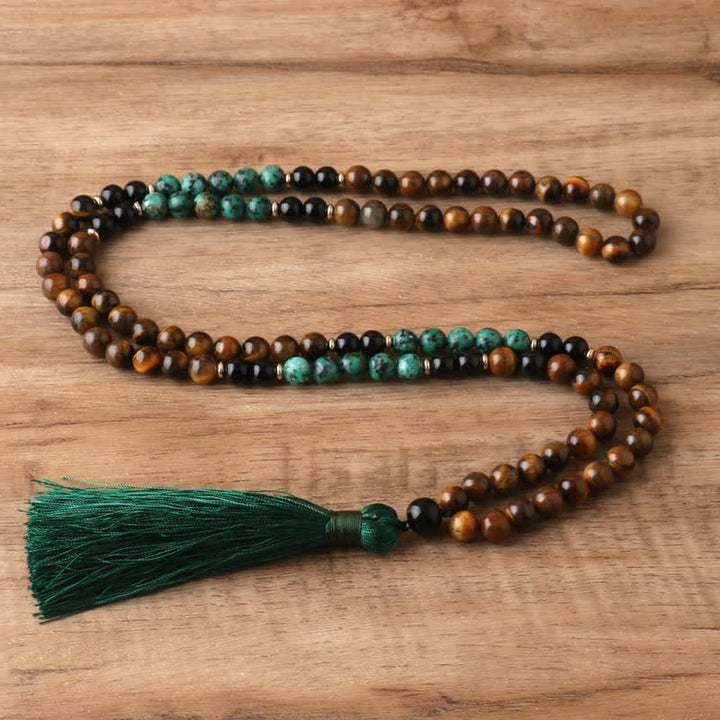 Olivenorma 108 Tiger Eye Mala Beads Nappa Bracciale Collana 