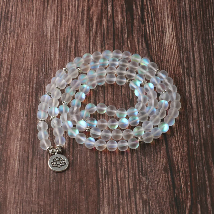 Olivenorma 108 Moonstone Mala Beads Collana con ciondolo di loto 