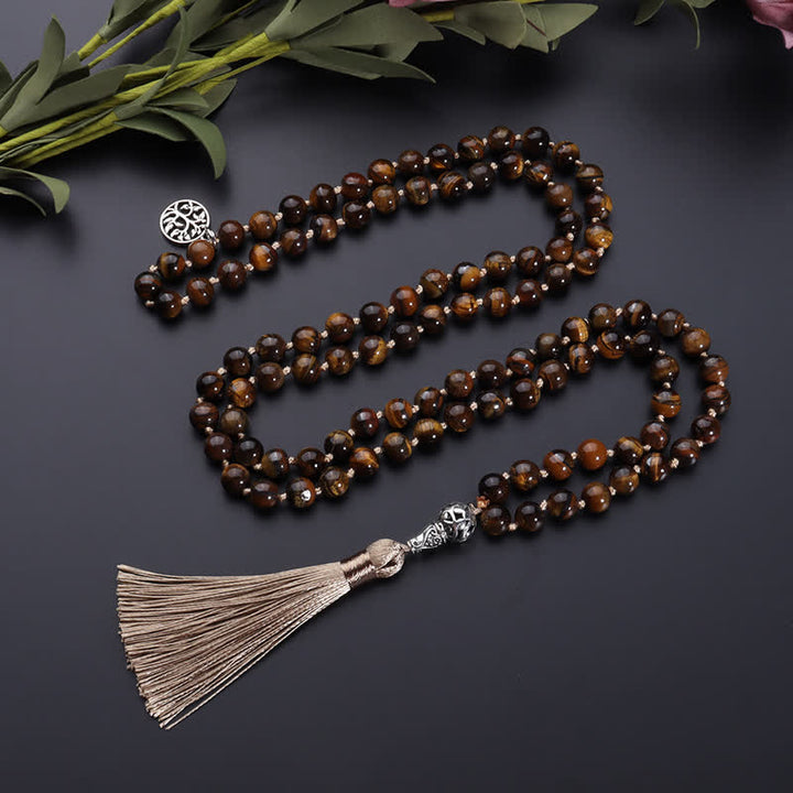 Olivenorma 108 Mala Perline Occhio di Tigre Collana Albero della vita 