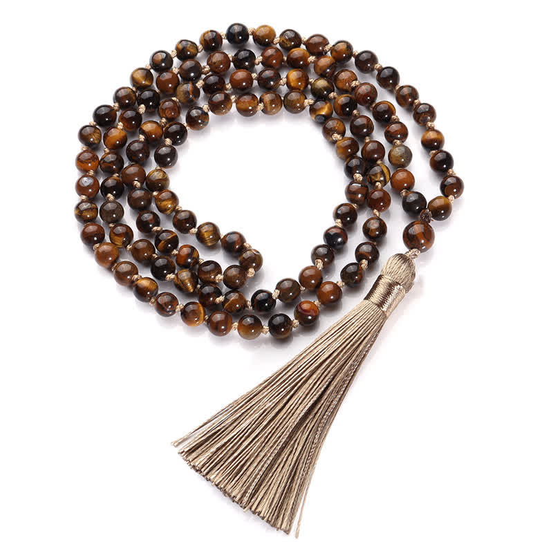 Olivenorma 108 Mala Perline Occhio di Tigre Collana Albero della vita 