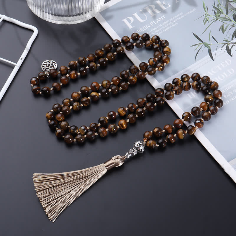 Olivenorma 108 Mala Perline Occhio di Tigre Collana Albero della vita 