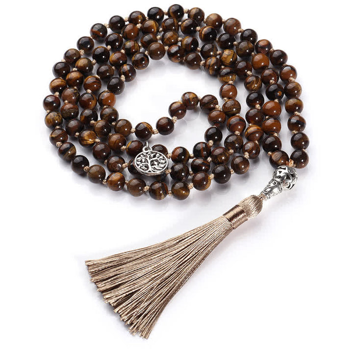 Olivenorma 108 Mala Perline Occhio di Tigre Collana Albero della vita 