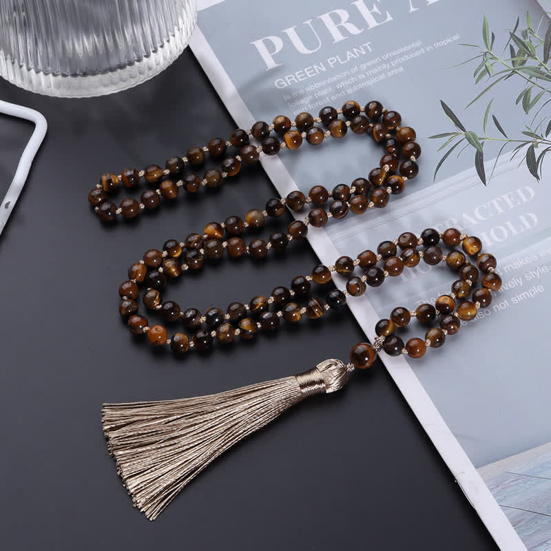 Olivenorma 108 Mala Perline Occhio di Tigre Collana Albero della vita 