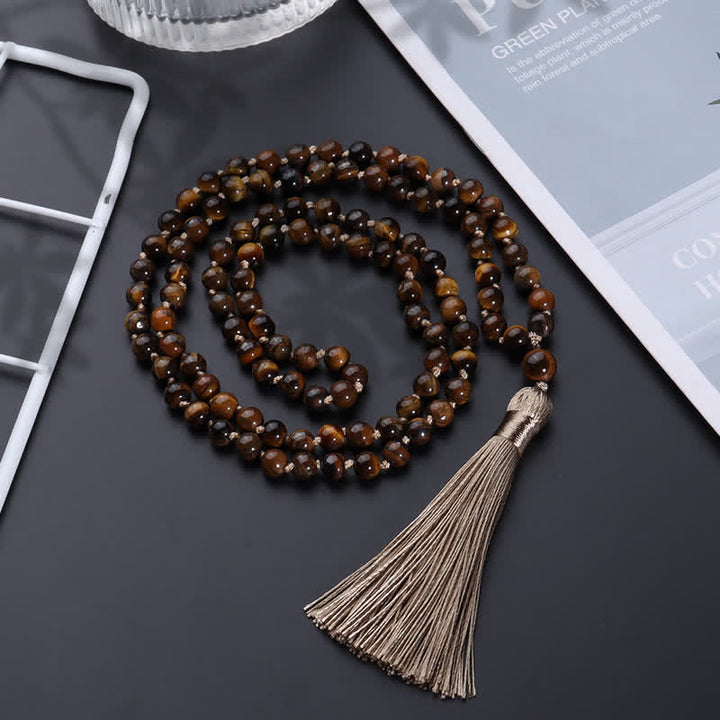 Olivenorma 108 Mala Perline Occhio di Tigre Collana Albero della vita 