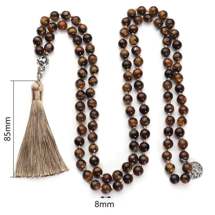 Olivenorma 108 Mala Perline Occhio di Tigre Collana Albero della vita 