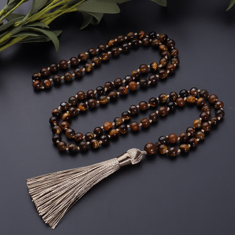 Olivenorma 108 Mala Perline Occhio di Tigre Collana Albero della vita 