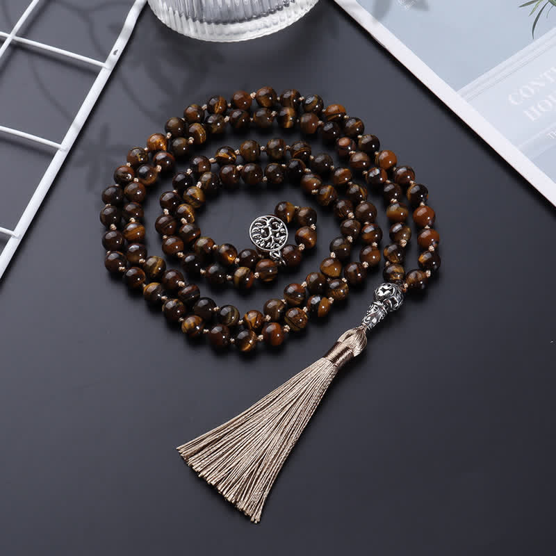 Olivenorma 108 Mala Perline Occhio di Tigre Collana Albero della vita 