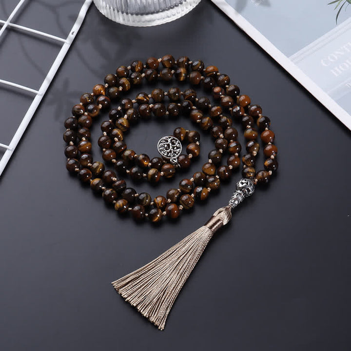 Olivenorma 108 Mala Perline Occhio di Tigre Collana Albero della vita 