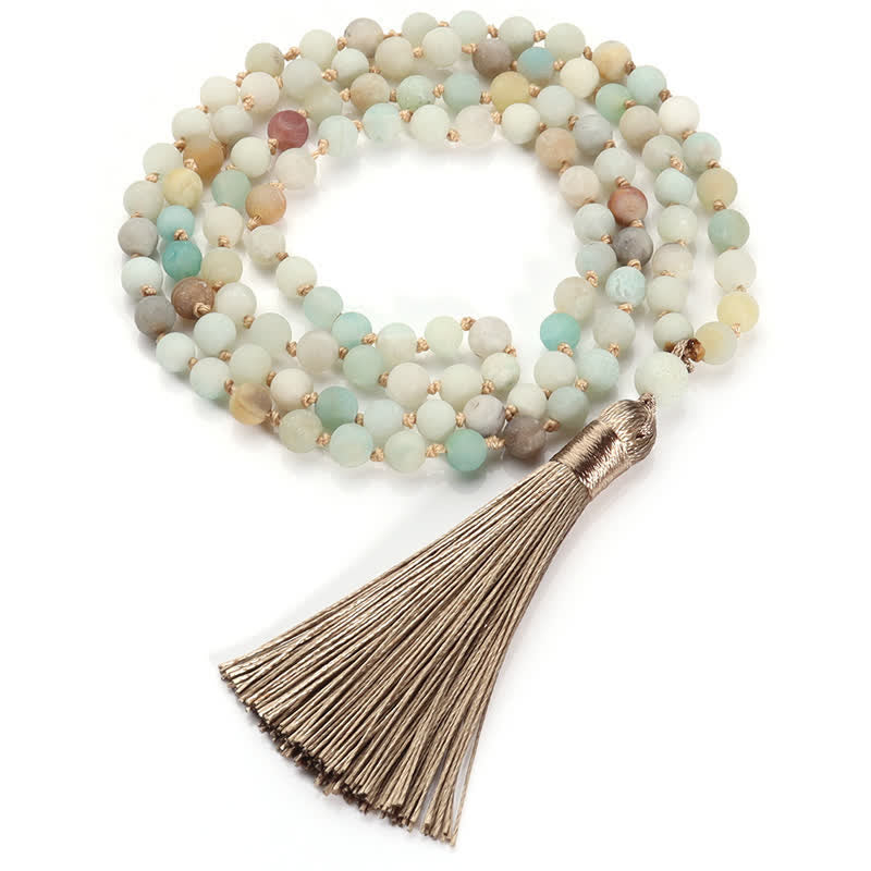 Olivenorma 108 Amazzonite Mala Beads Collana con ciondolo a nappa 