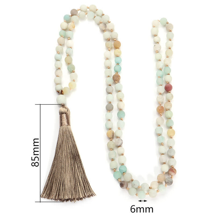 Olivenorma 108 Amazzonite Mala Beads Collana con ciondolo a nappa 