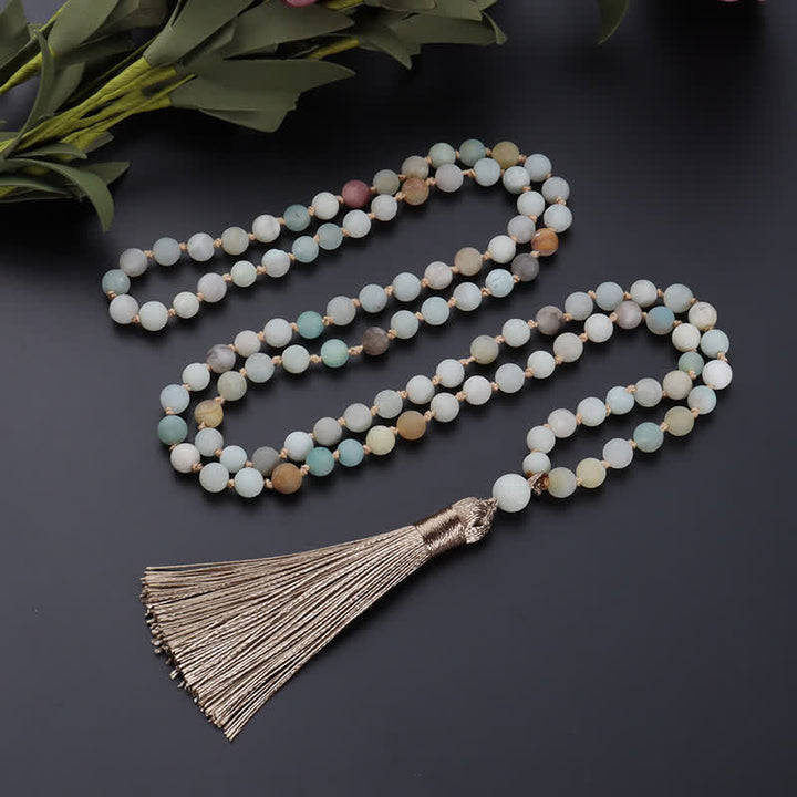 Olivenorma 108 Amazzonite Mala Beads Collana con ciondolo a nappa 