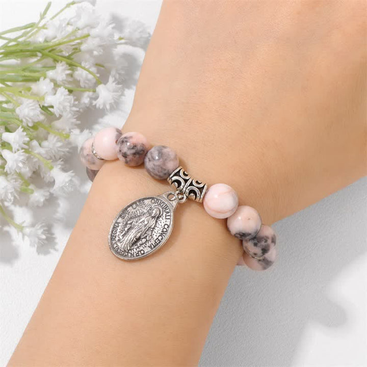 Bracciale con ciondolo con targhetta con nome di Gesù e perline in tormalina color prugna Olivenorma 