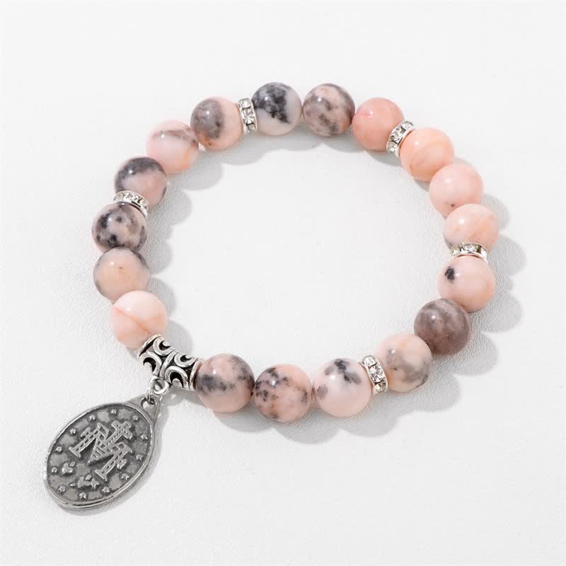 Bracciale con ciondolo con targhetta con nome di Gesù e perline in tormalina color prugna Olivenorma 