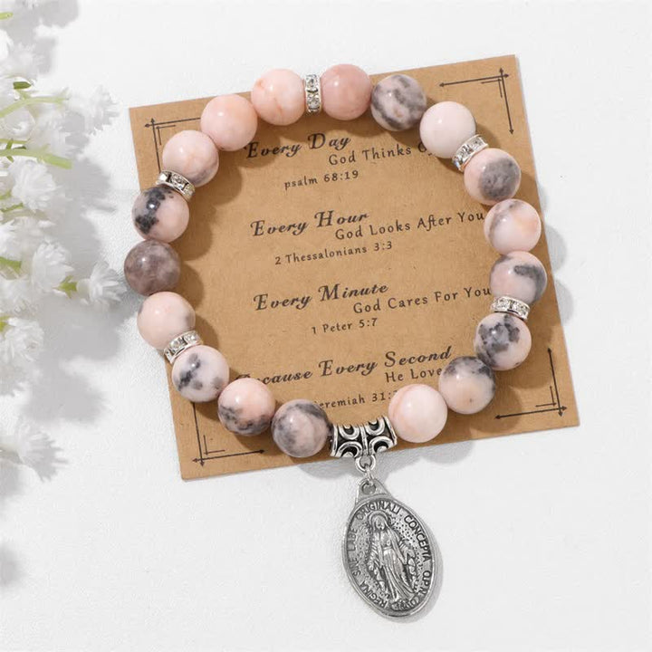 Bracciale con ciondolo con targhetta con nome di Gesù e perline in tormalina color prugna Olivenorma 